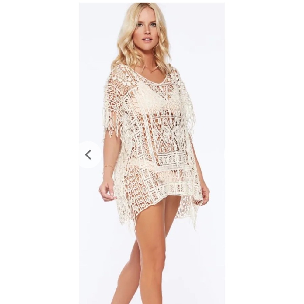 L*Space Simone Natural Crochet Poncho Swim Cover One Size